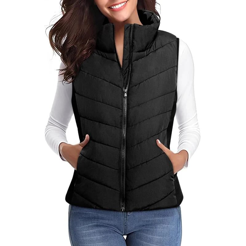 ✨️Womens Sleeveless Zip Up Outerwear Stand Collar Quilted Puffer Vest💗