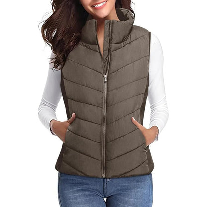 ✨️Womens Sleeveless Zip Up Outerwear Stand Collar Quilted Puffer Vest💗