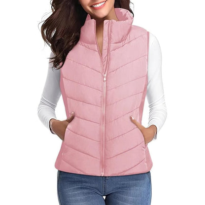 ✨️Womens Sleeveless Zip Up Outerwear Stand Collar Quilted Puffer Vest💗
