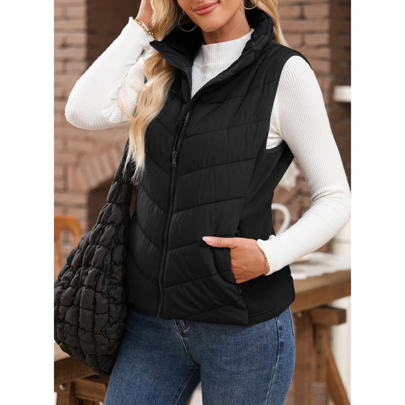 ✨️Womens Sleeveless Zip Up Outerwear Stand Collar Quilted Puffer Vest💗