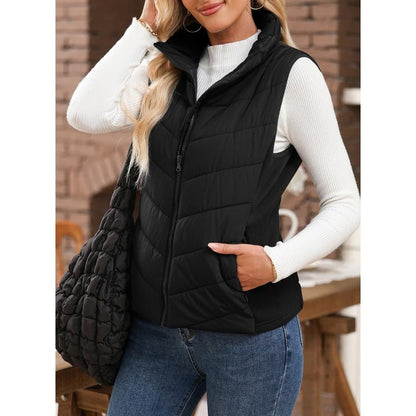✨️Womens Sleeveless Zip Up Outerwear Stand Collar Quilted Puffer Vest💗