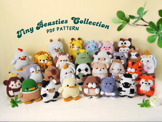 28in1 Tiny Beasties Collection Crochet Patterns | Hedgehog Pattern, Frog Pattern, Giraffe Pattern, Unicorn Pattern, Penguin Pattern