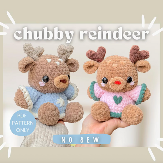 Chubby Rudolph Reindeer Crochet Pattern | No Sew Amigurumi PDF | Cute Christmas DIY