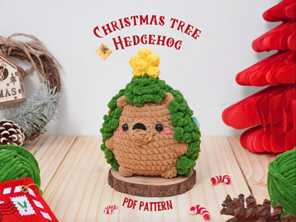 Christmas Tree Hedgehog Crochet Pattern, Christmas Hedgehog Patterns, No Sew Amigurumi Crochet, Hedgehog Crochet Pattern