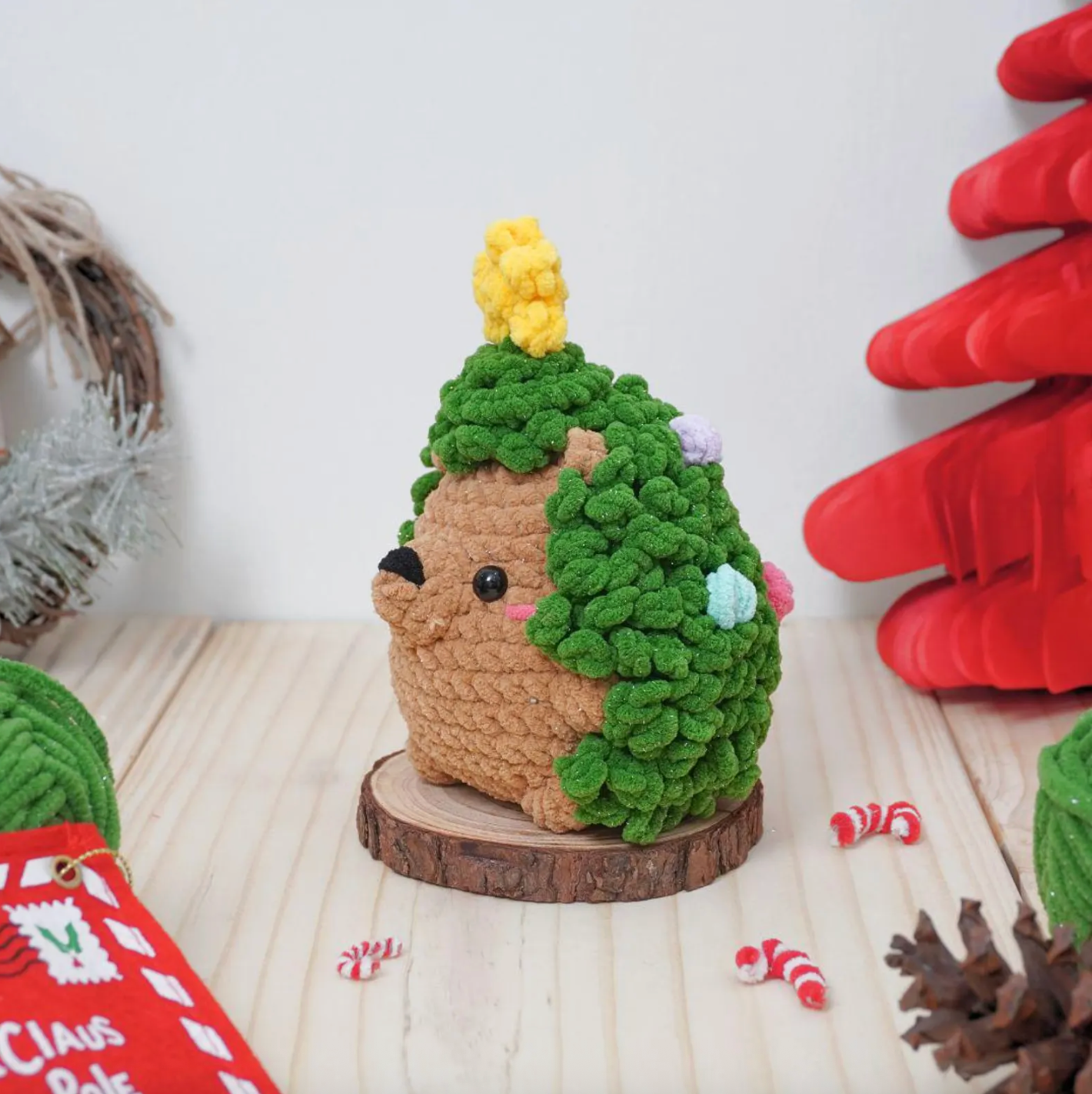 Christmas Tree Hedgehog Crochet Pattern, Christmas Hedgehog Patterns, No Sew Amigurumi Crochet, Hedgehog Crochet Pattern