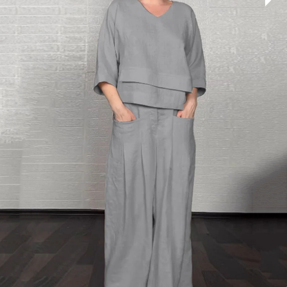 🌺Irregular Hem Cotton Linen Short Sleeve Casual 2-Piece Set