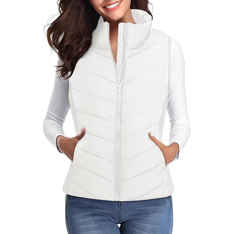 ✨️Womens Sleeveless Zip Up Outerwear Stand Collar Quilted Puffer Vest💗